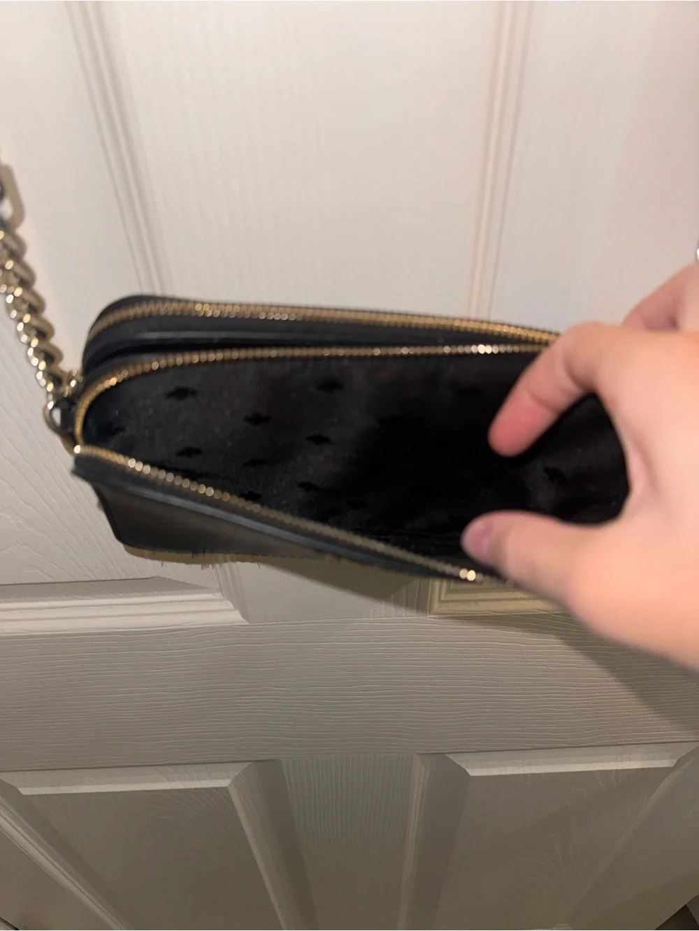 kate spade black saffiano crossbody bag with gold chain strap